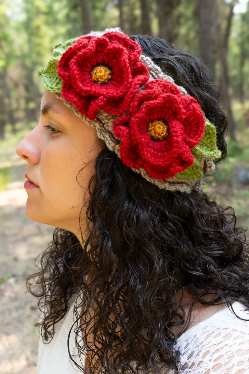 Basket Full Of Poppies Headband (Crochet) 1