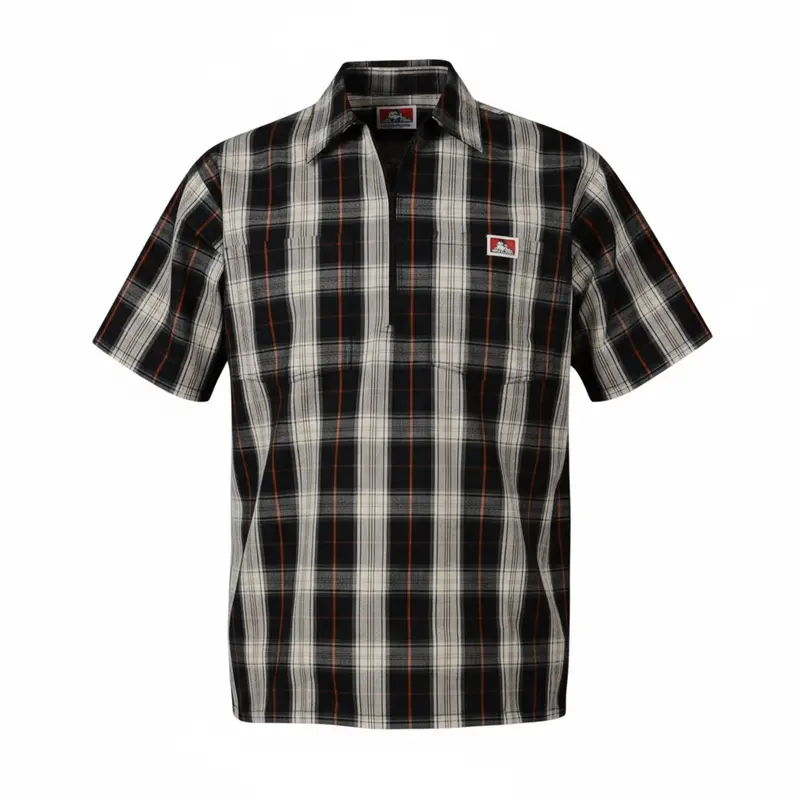 Ben Davis Plaid Short Sleeve 1/2 Zip Shirt 1