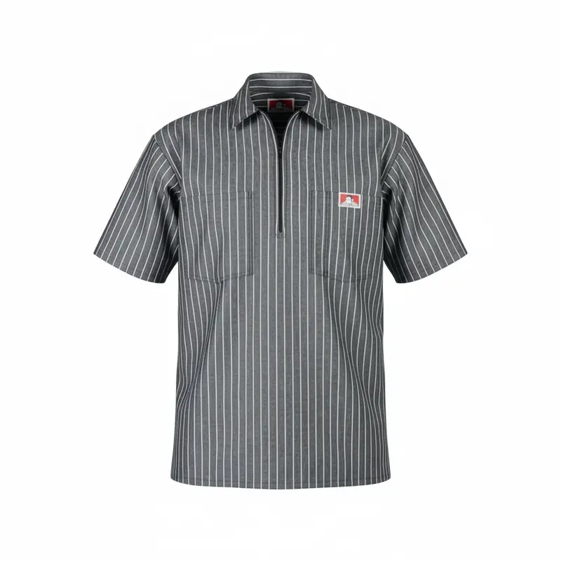 Ben Davis Stripe Short Sleeve 1/2 Zip Shirt 1