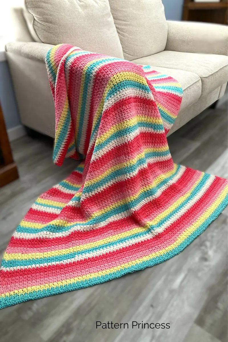 Bright Pastel Textured Crochet Throw Blanket (Crochet) 1