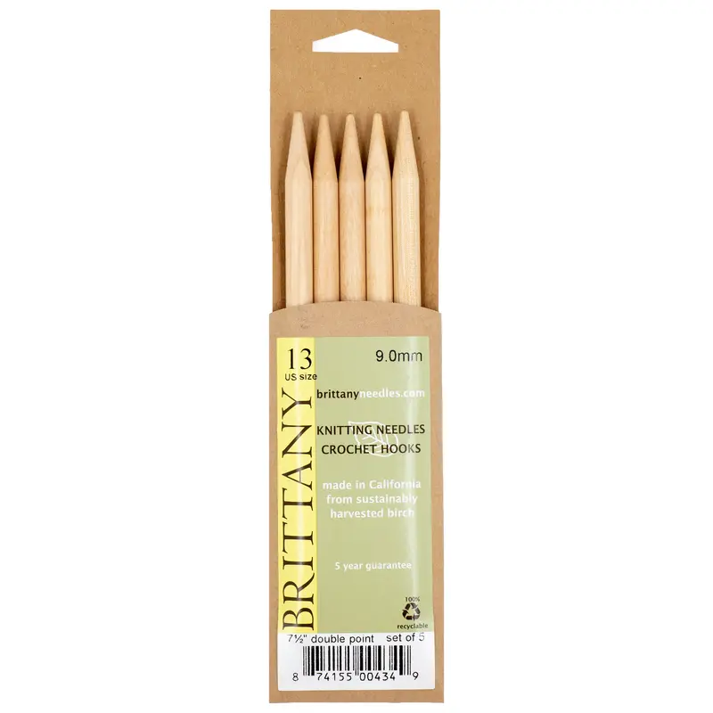 Brittany Birchwood Double Pointed Knitting Needles 7.5" (Sizes 3 To 17) 10