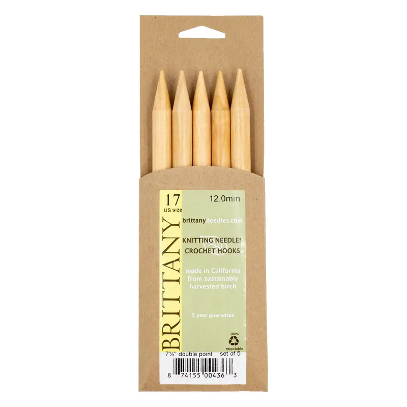Brittany Birchwood Double Pointed Knitting Needles 7.5" (Sizes 3 To 17) 12