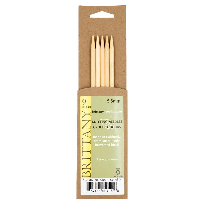 Brittany Birchwood Double Pointed Knitting Needles 7.5" (Sizes 3 To 17) 7