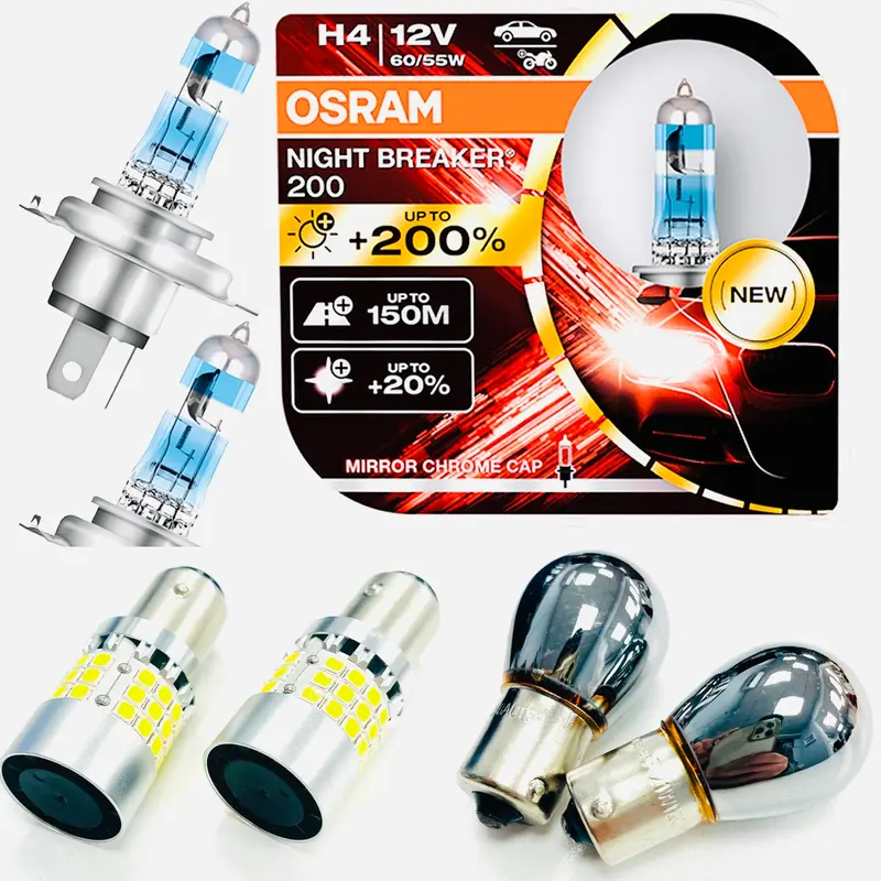Caddy Mk3 11-15 H4 Osram Night Breaker 200, Led Drl Upgrade Bulbs & Chrome Indicator Bulbs 1