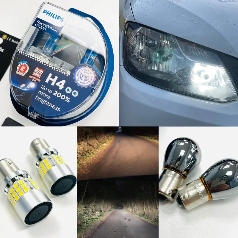 Caddy Mk3 Headlights Upgrade Kit Drl Bulbs Philips Racing Vision Gt200 H4 & Chrome Indicator Bulbs 1