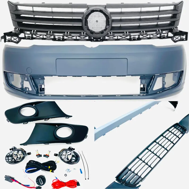 Caddy Mk3 Smooth Primed Front Bumper With Grille And Lower Grille Insert Led Fog Light Kit  10-15 1