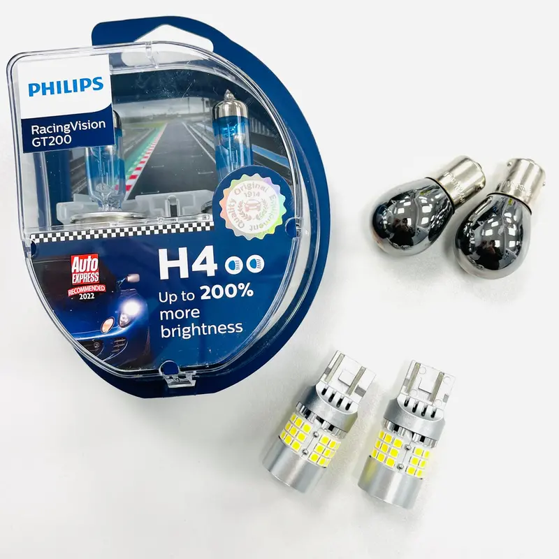 Caddy Mk4 Headlights Upgrade Kit Drl Bulbs Philips Racing Vision Gt200 H4 & Chrome Indicator Bulbs 1