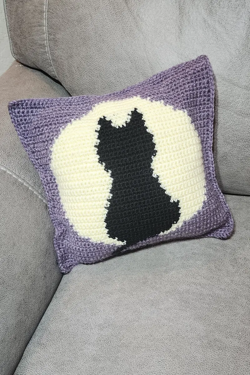 Cat On Full Moon Pillow Sham (Crochet) 1