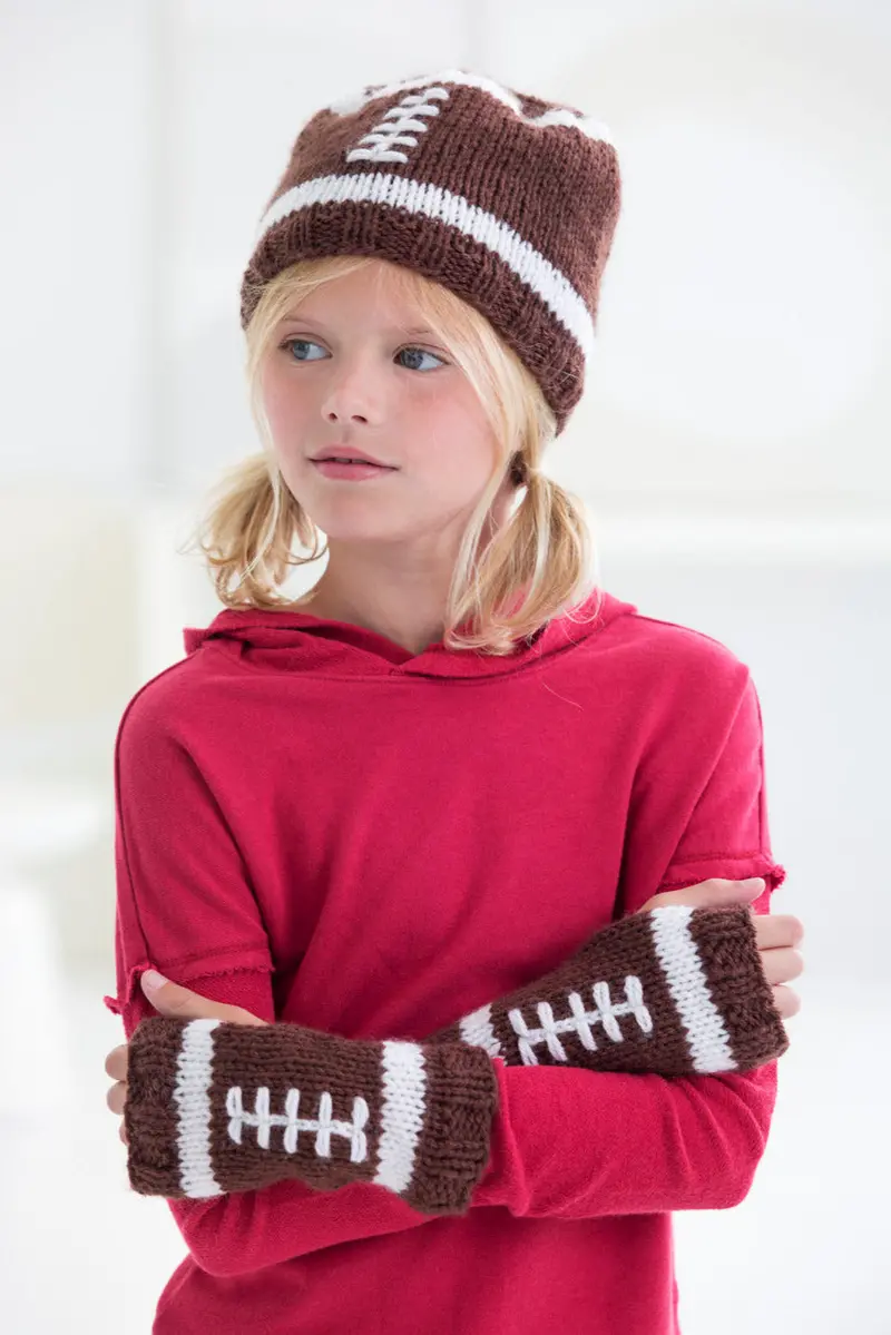Child's Football Hat And Wristlets (Knit) 1