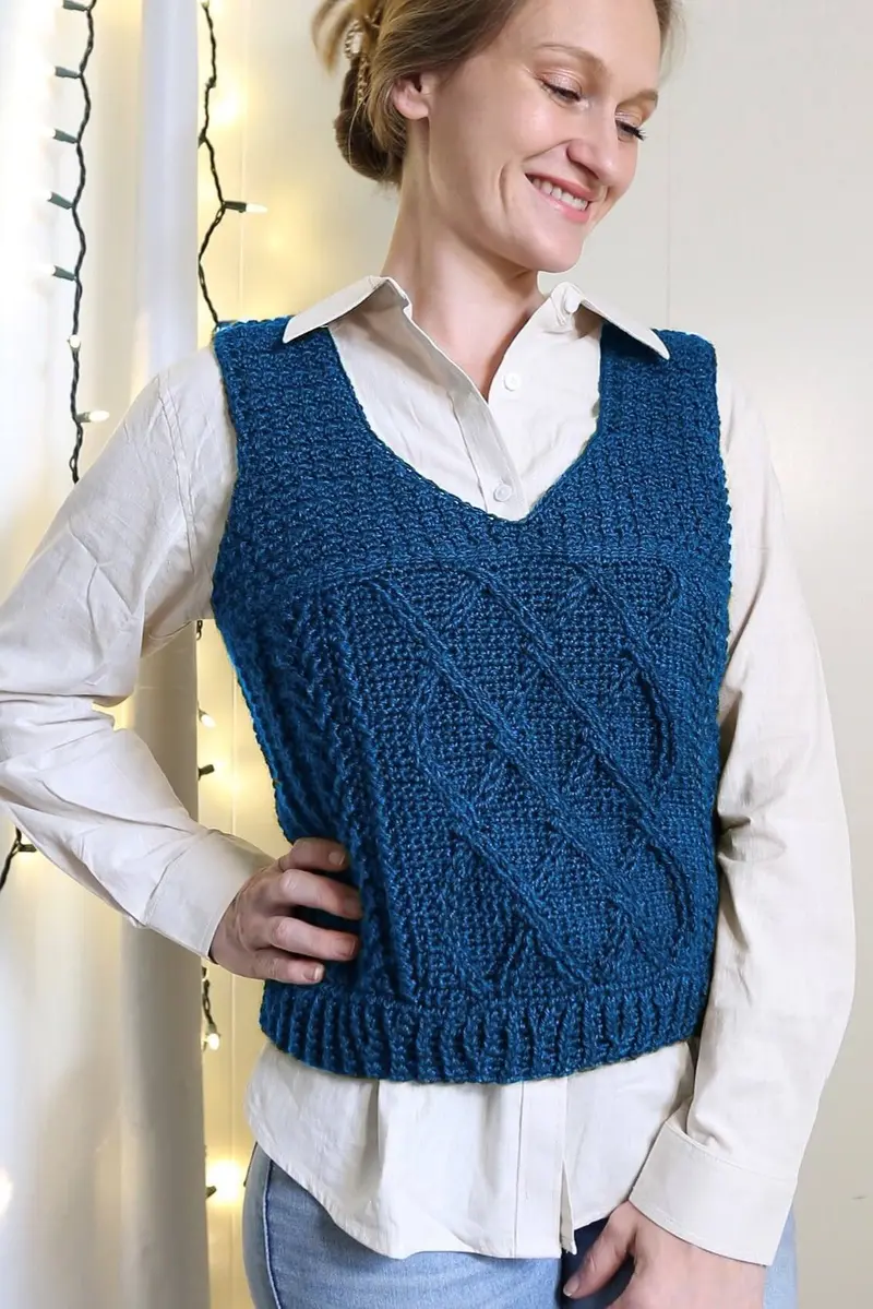Crochet Kit - Cozy Cabled Sweater Vest 1