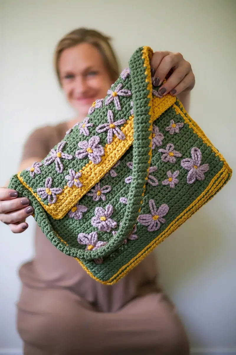 Crochet Kit - Embroidered Flower Bag 1