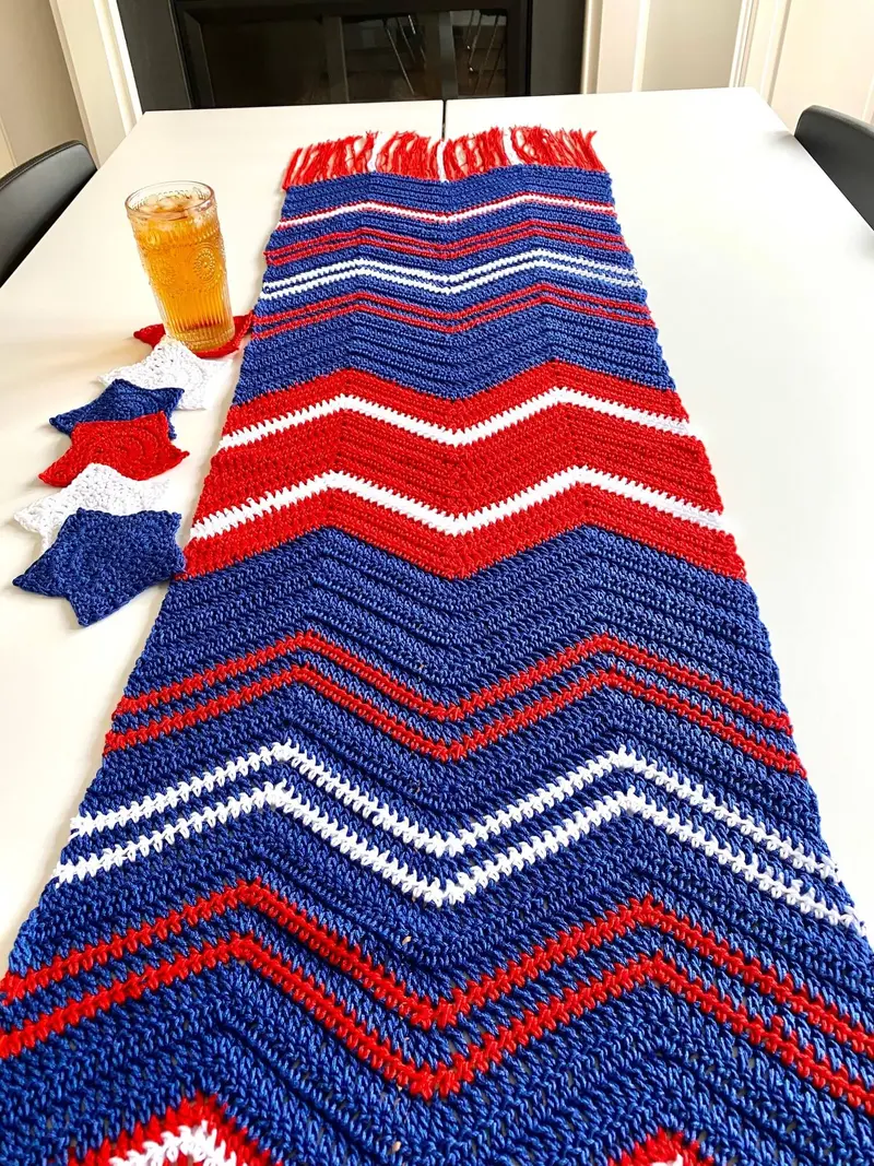 Crochet Kit - Fireworks Table Runner & Star Coaster Set 1