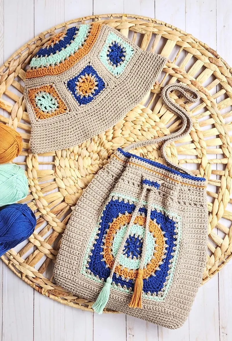 Crochet Kit - Reel Time Bucket Hat & Drawstring Bag 1
