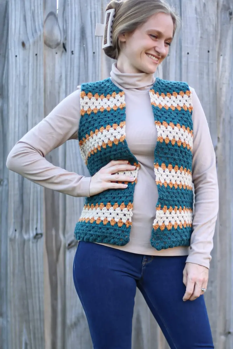 Crochet Kit - Retro Striped Granny Vest 1