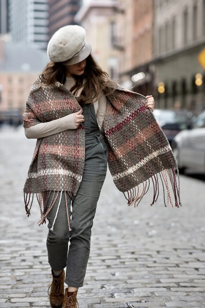 Crochet Kit - Rosebridge Plaid Blanket Scarf 2
