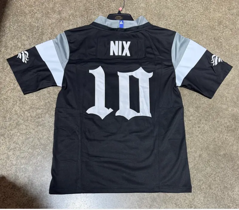 Denver Broncos Bo Nix Jersey # 10 Black Mens With Captain Patch Old English 1