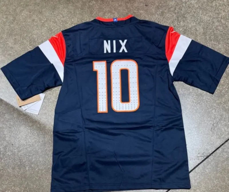 Denver Broncos Bo Nix Jersey # 10 Blue Men With Captain Patch 1