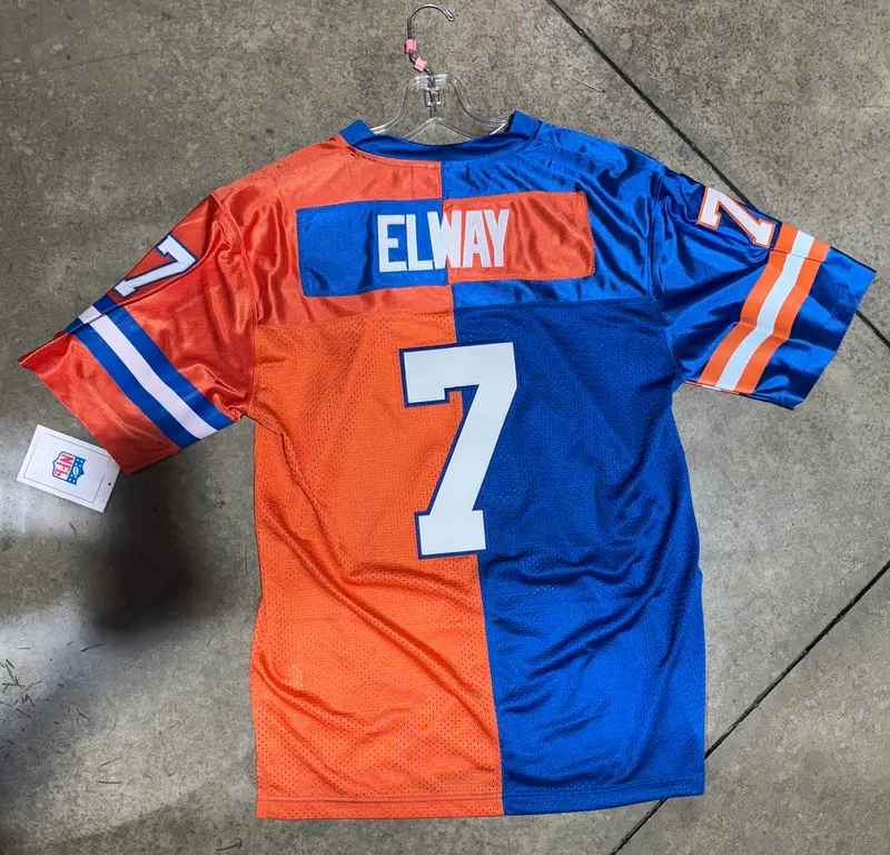Denver Broncos John Elway Jersey # 7  Orange Blue Split Throwback 1