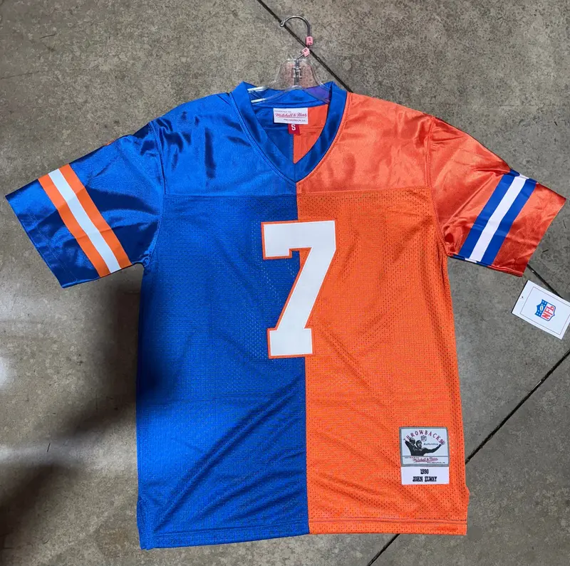 Denver Broncos John Elway Jersey # 7 Orange Blue Split Throwback 2