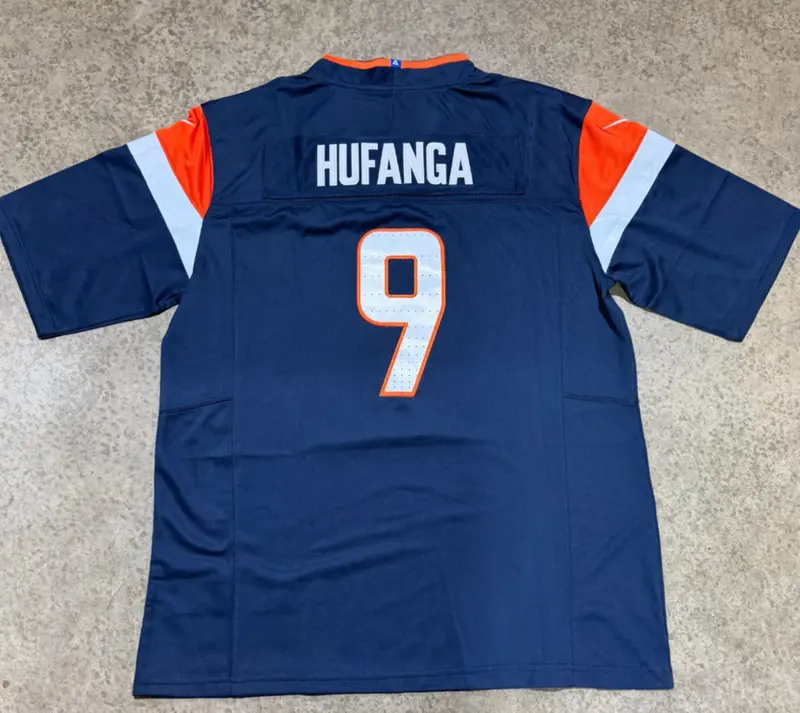 Denver Broncos Talanoa Hufanga Jersey # 9 Blue With Captain Patch 1