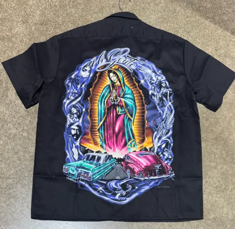 Dga Work Shirt  Black Mi Gente Button Up Lowrider Art David Gonzales 1