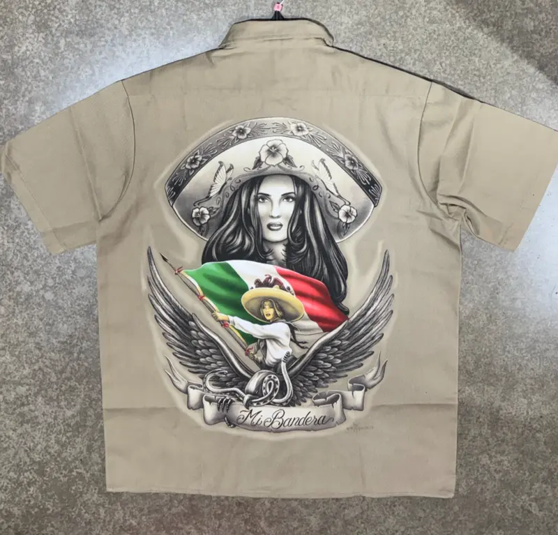 Dga Work Shirt Mi Bandera Khaki Button Up Lowrider Art David Gonzales 1