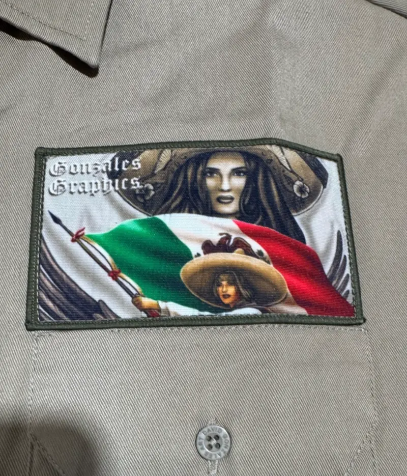 Dga Work Shirt Mi Bandera Khaki Button Up Lowrider Art David Gonzales 3