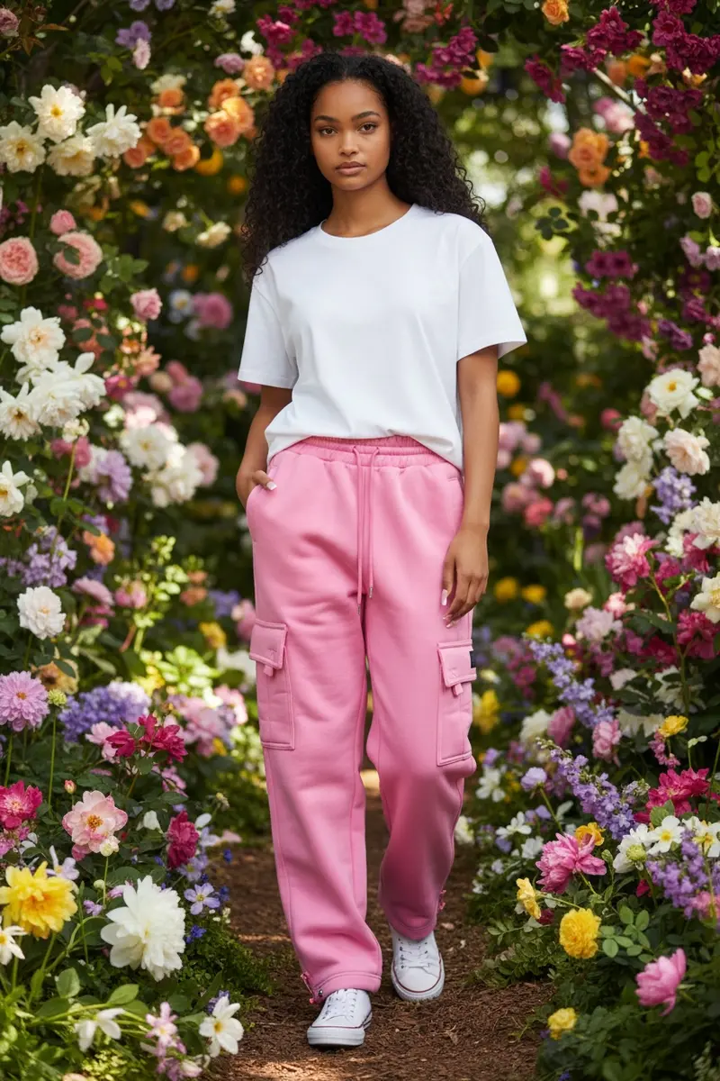 Fb County Baggy Heavyweight Cargo Fleece Pink Sweatpants 1