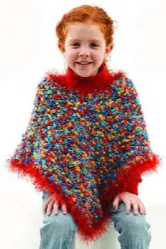 Fun Fur Trimmed Poncho Pattern (Knit) 1