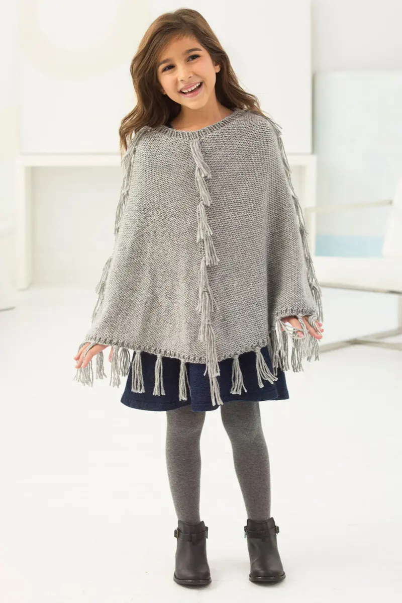 Girl's Fringed Poncho (Knit-Crochet) 1