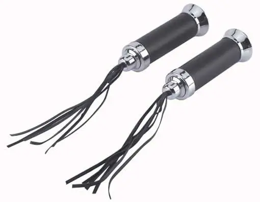 Grips Leather W/Styreamers Black/Chrome 1