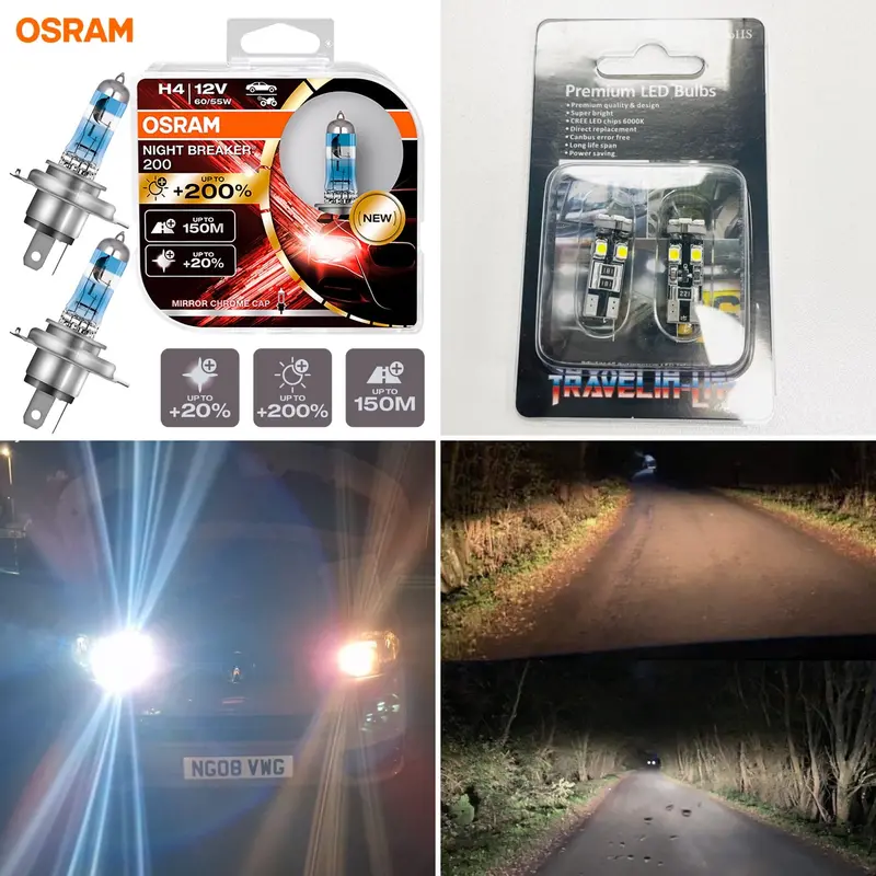 H4 Osram Night Breaker 200 (Pair) & Led Side Light Bulbs 1
