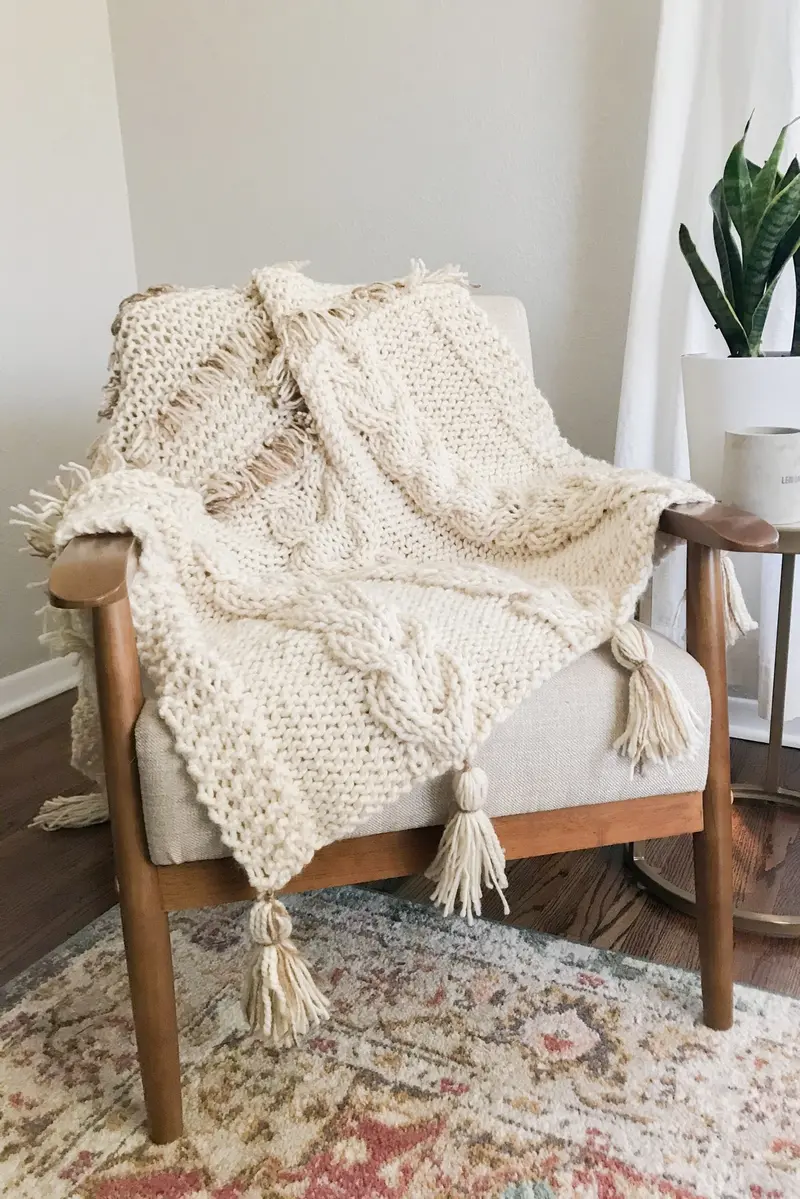 Knit Kit - Fringe Cable Throw 1