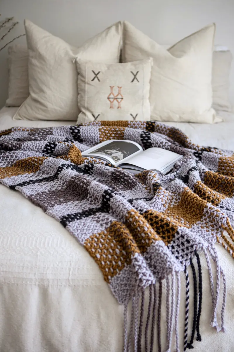 Knit Kit - Moonstone Plaid Blanket 1