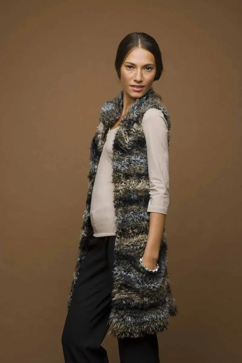 Knit Long Fuzzy Vest Pattern (Knit) 1