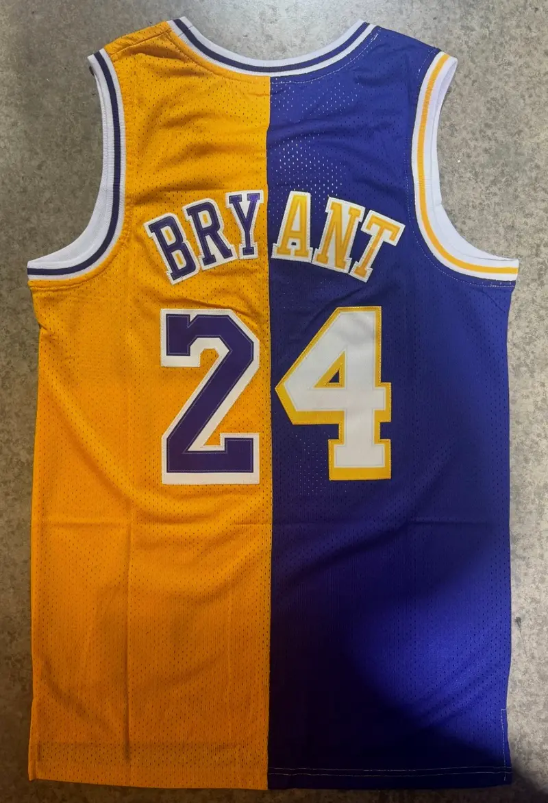 Lakers Kobe Bryant Split Gold Yellow Throwback Jersey 24 1