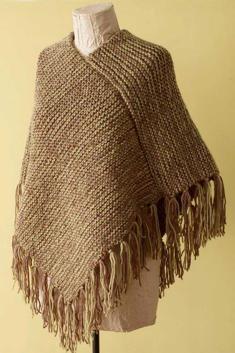 Loom Knit Fringed Poncho 1
