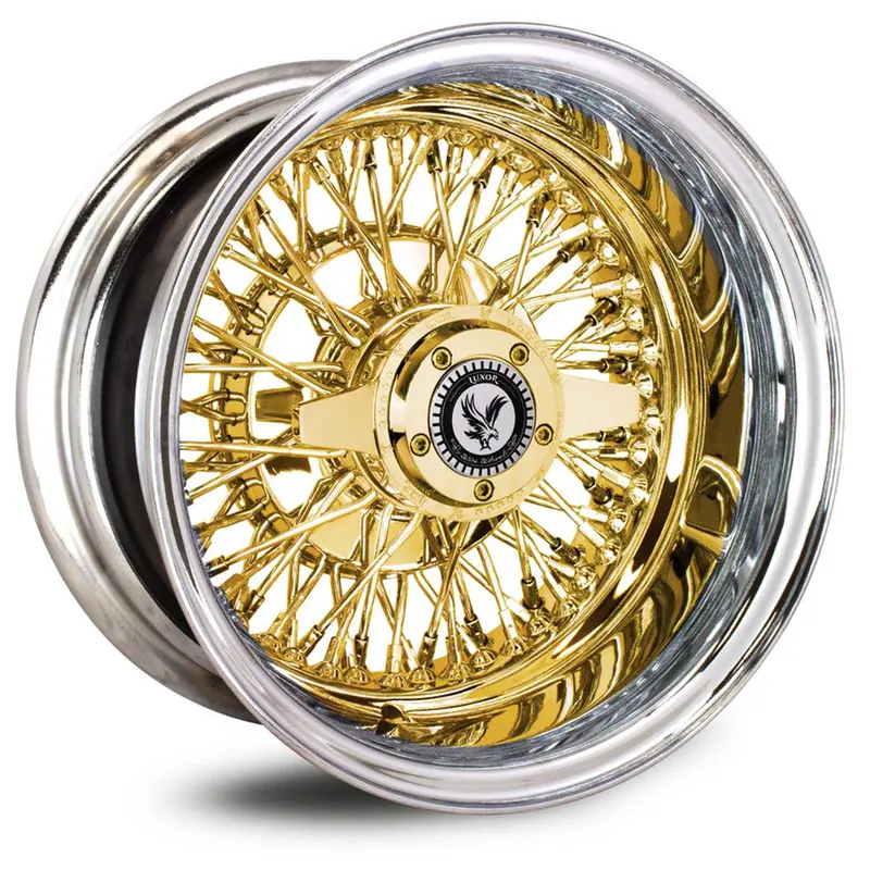 Luxor 13X7 - 72 Spoke Cross Laced Gold Center Wire Wheels 1
