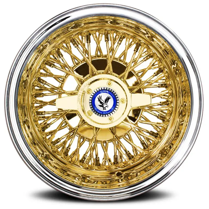 Luxor 13X7 - 72 Spoke Cross Laced Gold Center Wire Wheels 3