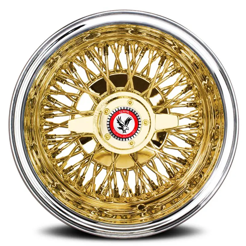 Luxor 13X7 - 72 Spoke Cross Laced Gold Center Wire Wheels 4