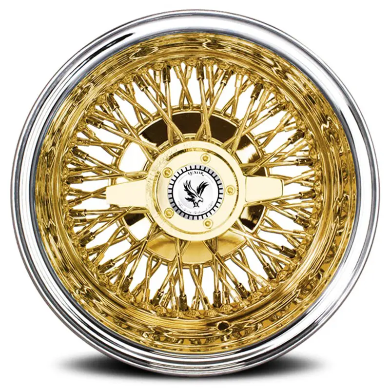 Luxor 13X7 - 72 Spoke Cross Laced Gold Center Wire Wheels 5