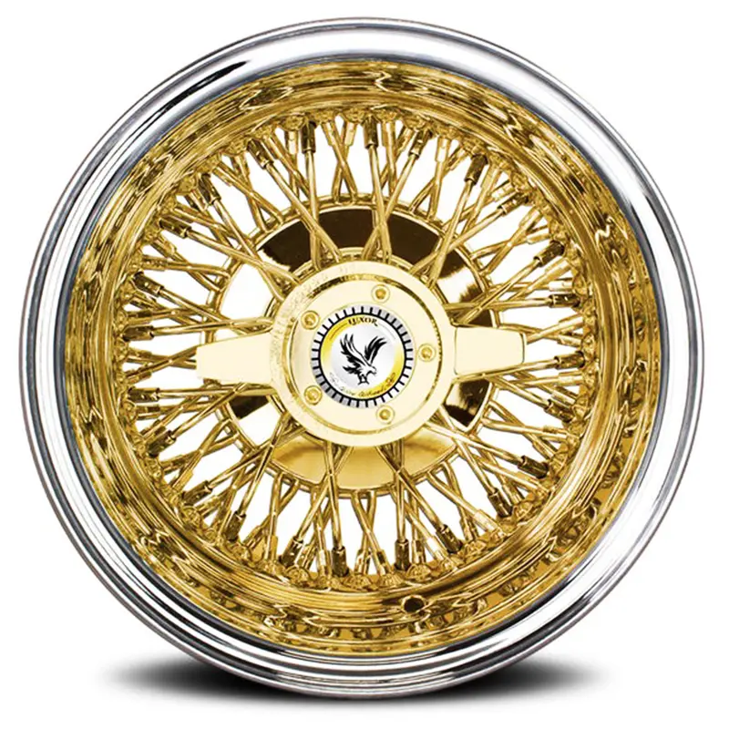 Luxor 13X7 - 72 Spoke Cross Laced Gold Center Wire Wheels 6
