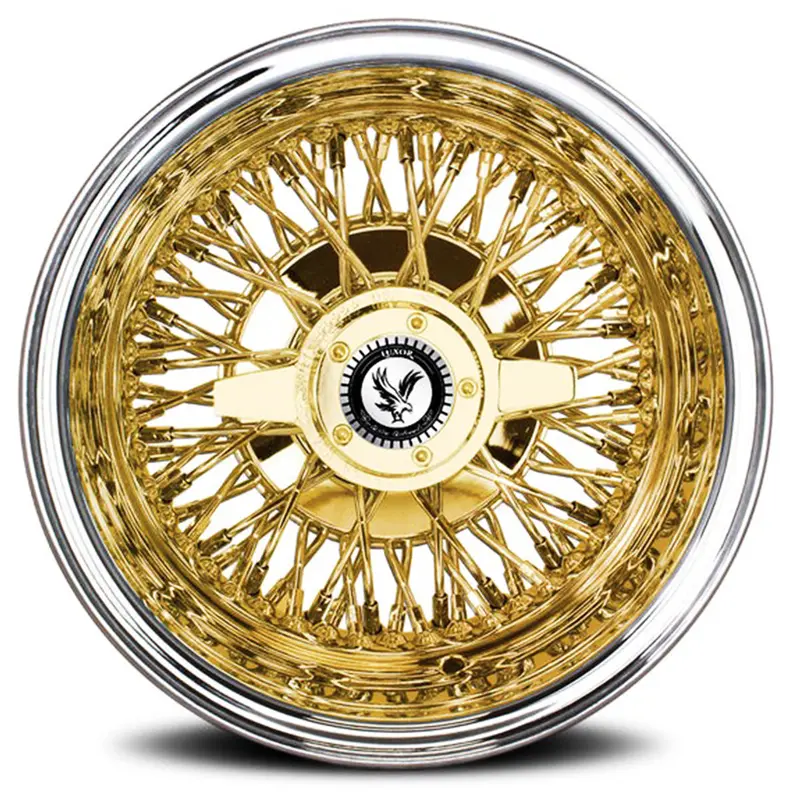 Luxor 13X7 - 72 Spoke Cross Laced Gold Center Wire Wheels 7