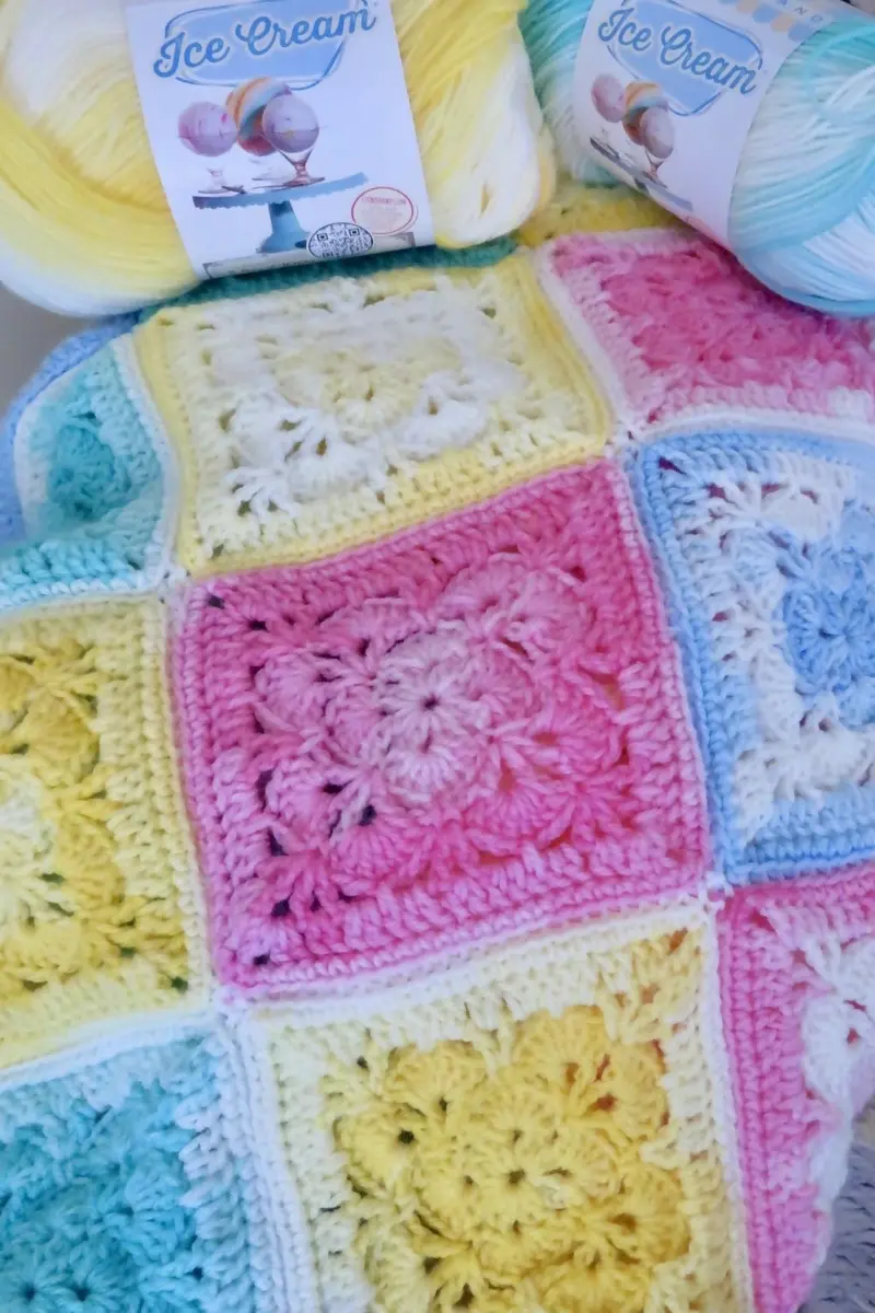 Pastel Granny Square Baby Blanket – Shell Stitch (Crochet) 1