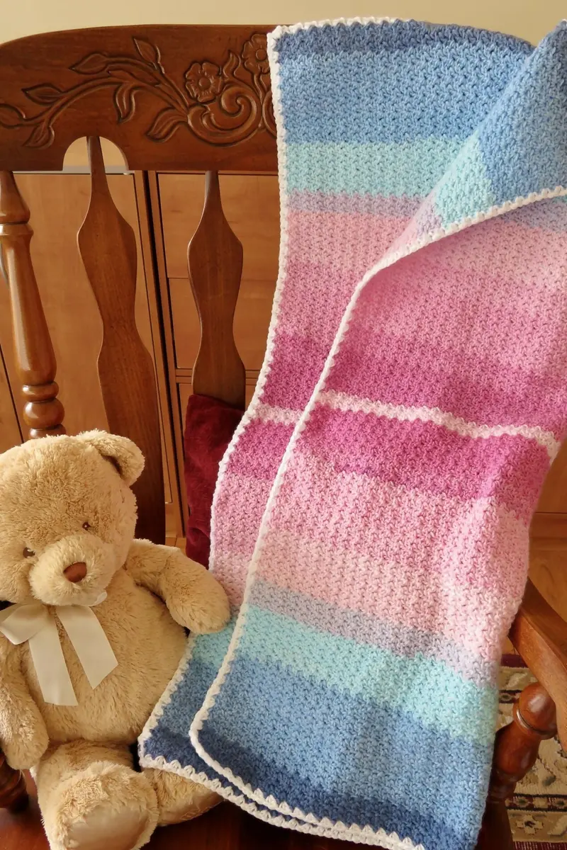 Pink & Blue Baby Bliss Blanket (Crochet) 2