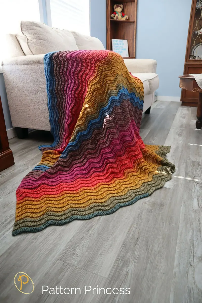 Quick And Easy Wavy Ribbed Ripple Blanket (Crochet) 2
