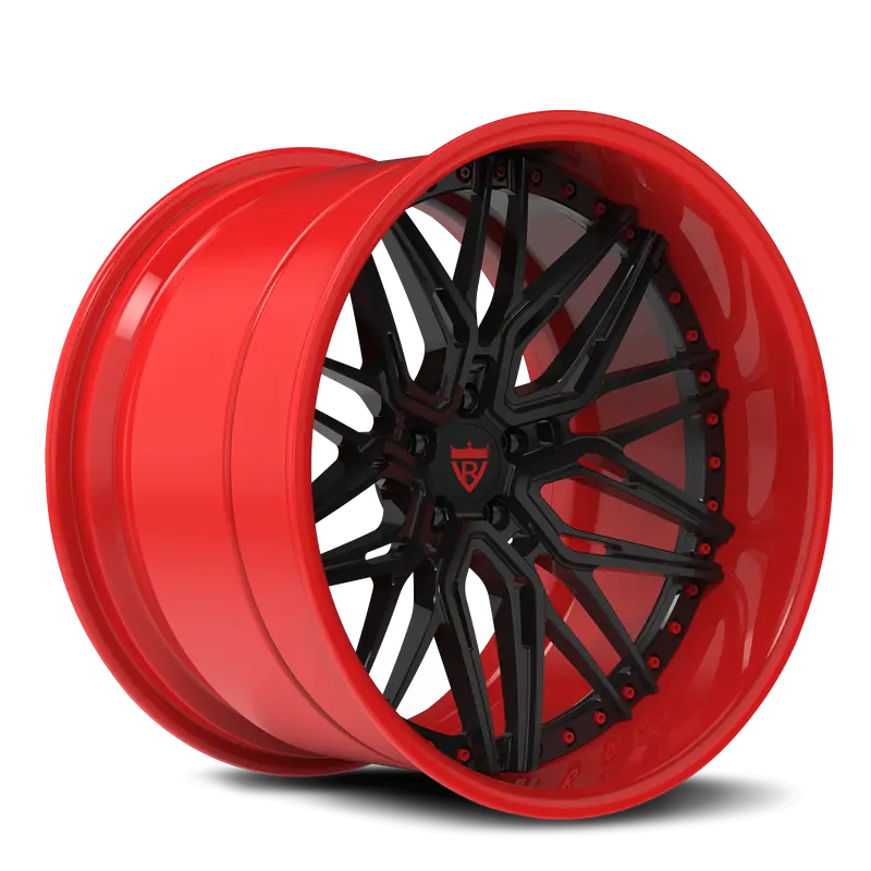 Rv-T081: Custom 2-Piece Forged Deep Dish Red & Black Wheels 1