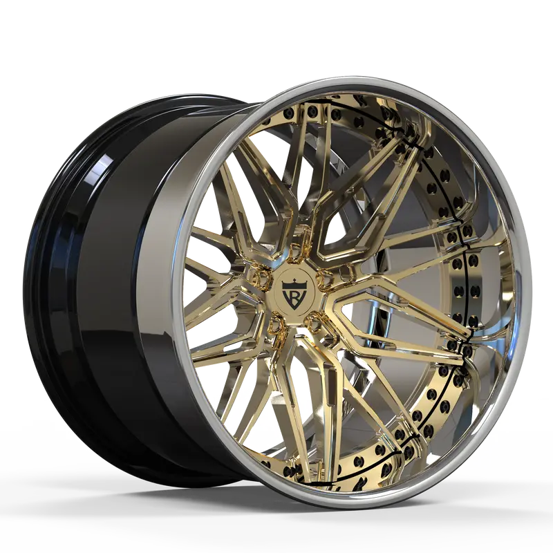 Rv-T081: Custom 3-Piece Forged Gold Wheels 1