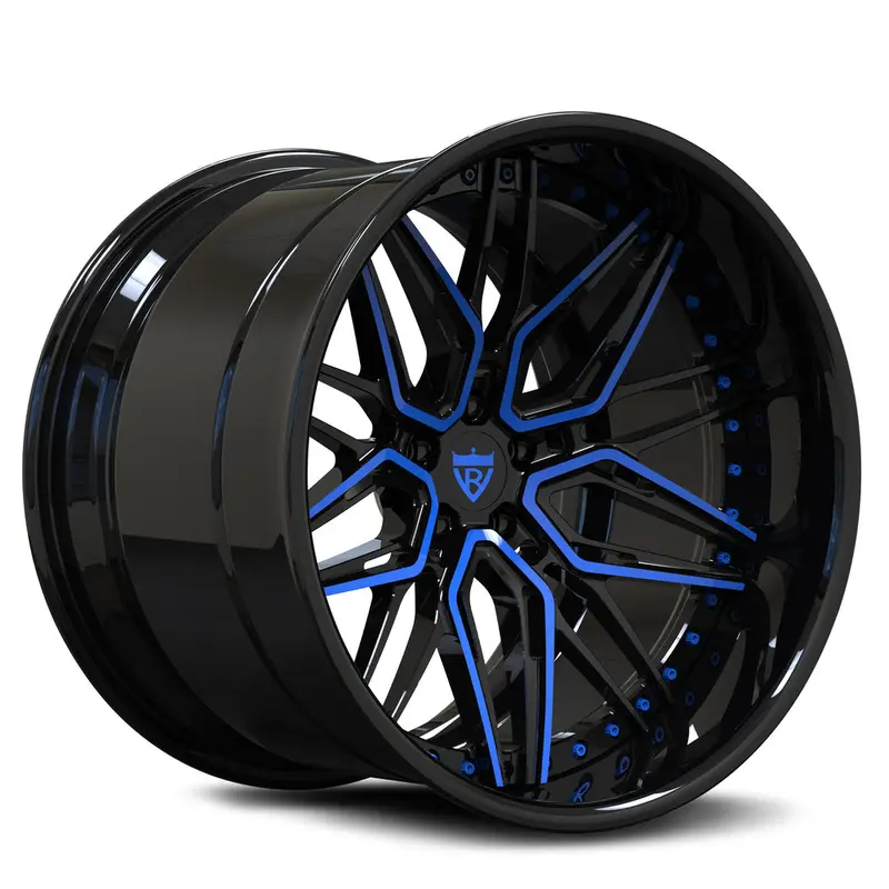 Rv-T081: Custom Fully Forged 2-Piece Deep Dish Blue Wheels 1