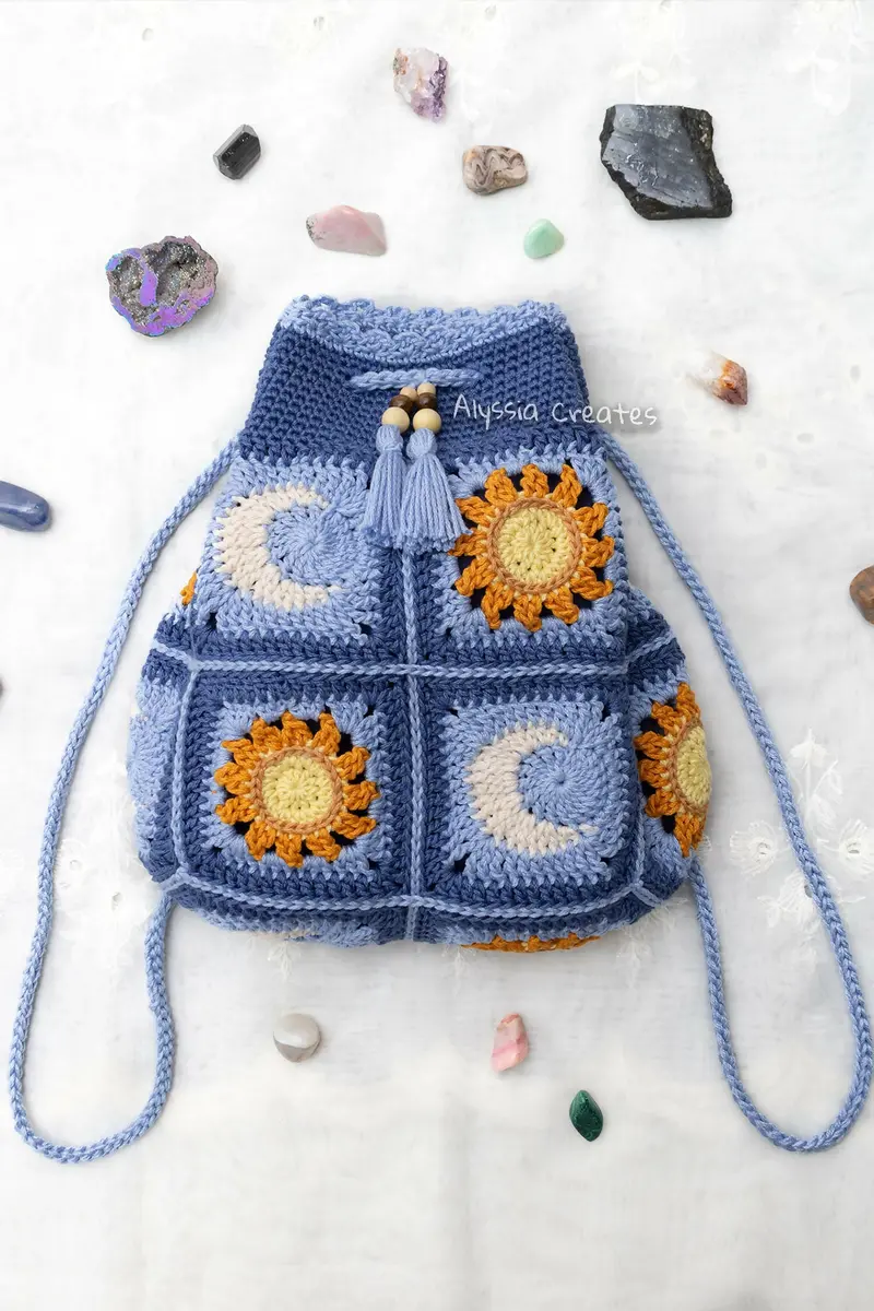 Sun And Moon Drawstring Backpack (Crochet) 1